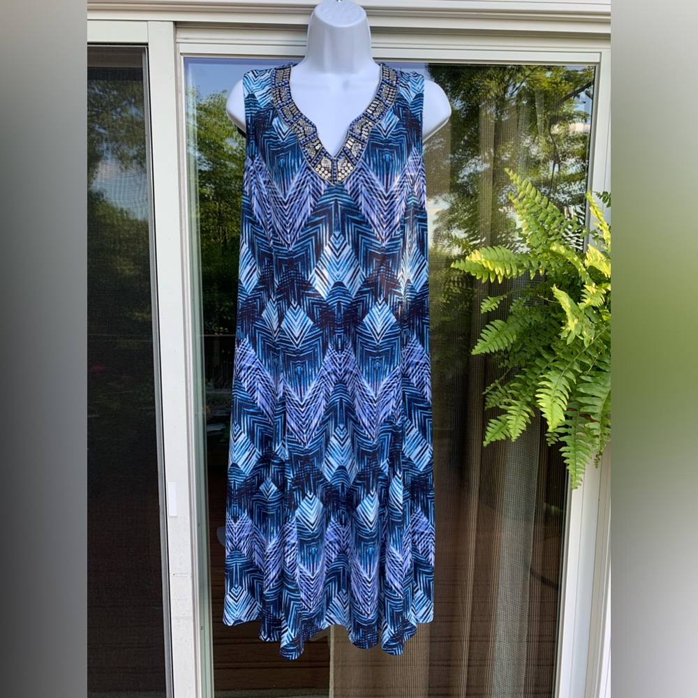 JM Collection Woman’s Sleeveless Blue Black Dress Large